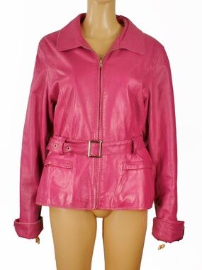 Vintage 90s Parfait Hot Pink Soft Leather Jacket with Belt